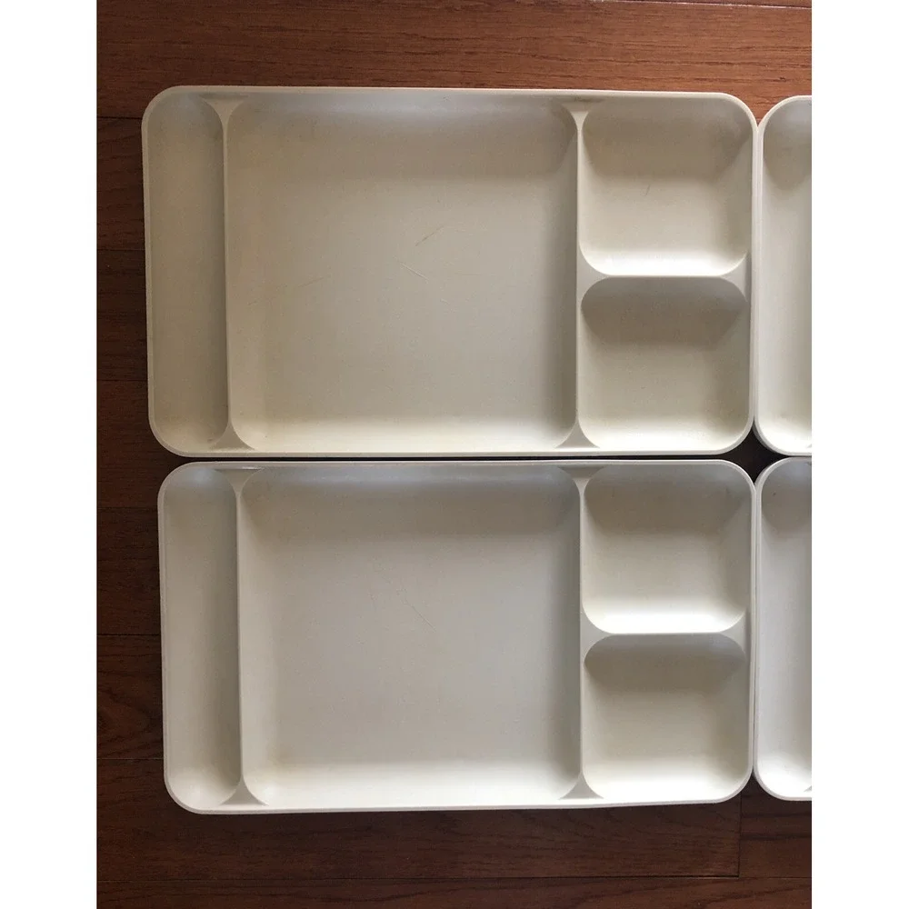 Set of 4 Vintage Tupperware Divided Trays Plate Lunch Dinner Picnic Camping 1535